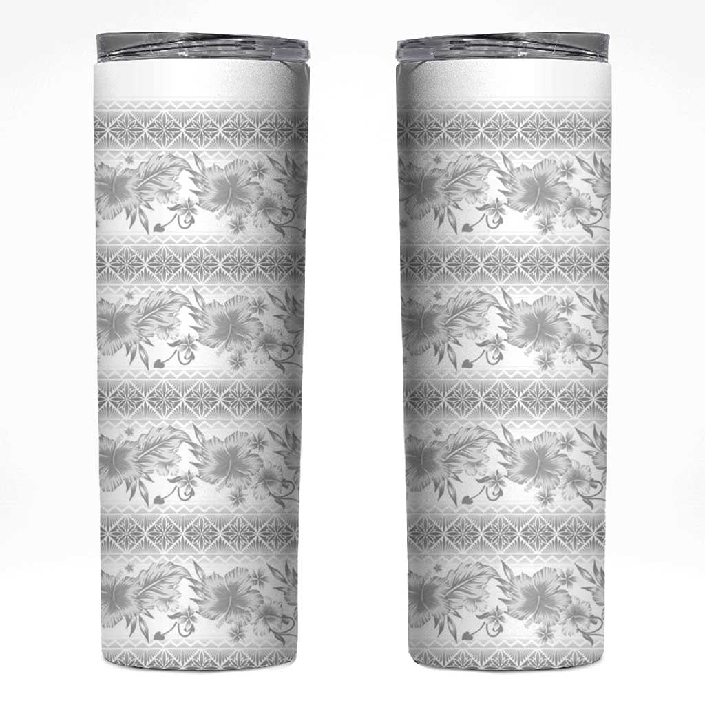 Samoa White Sunday Skinny Tumbler Samoan Tapa White Hibiscus - Polynesian Pride