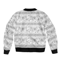 Samoa White Sunday Sleeve Zip Bomber Jacket Samoan Tapa White Hibiscus - Polynesian Pride