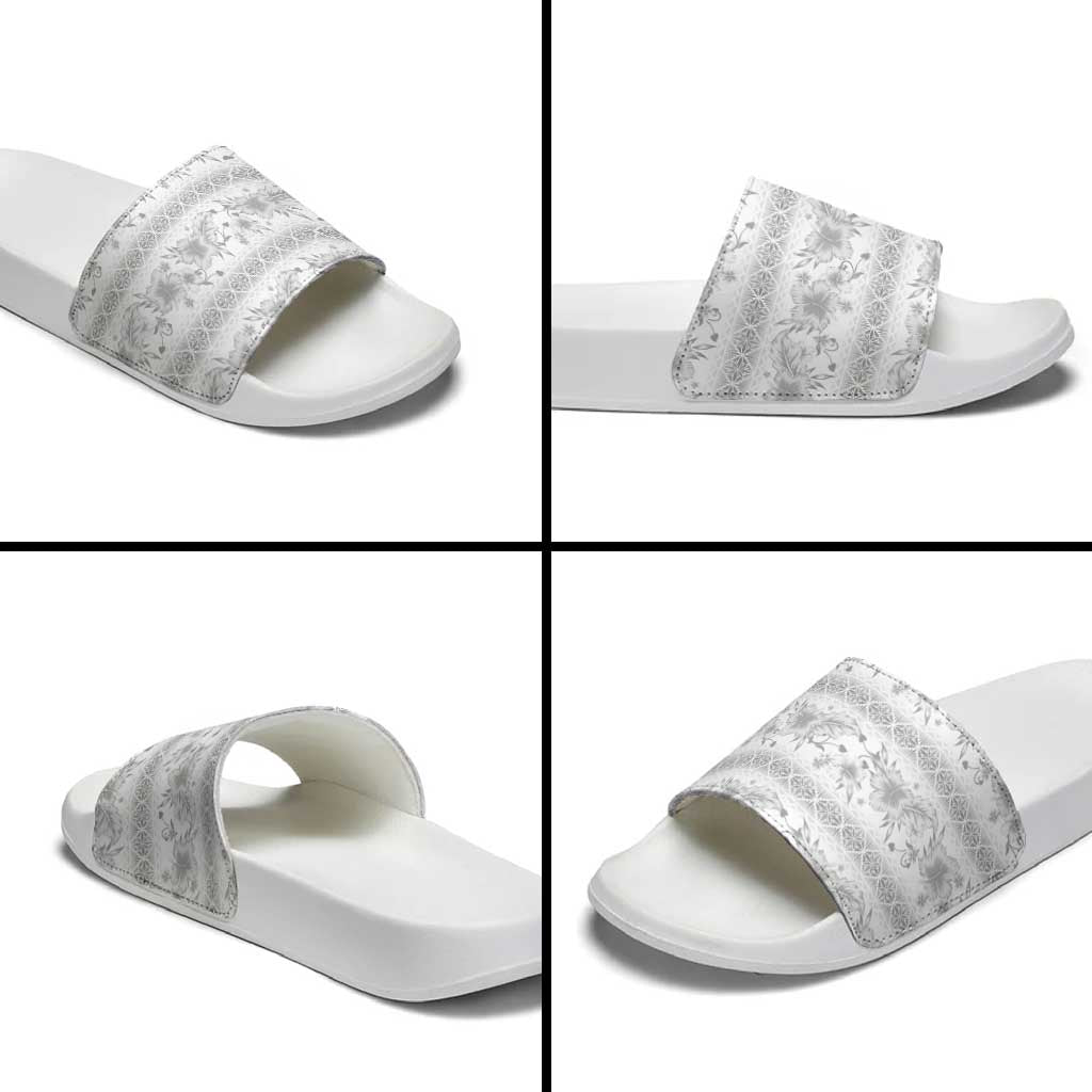 Samoa White Sunday Slide Sandals Samoan Tapa White Hibiscus - Polynesian Pride
