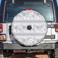 Samoa White Sunday Spare Tire Cover Samoan Tapa White Hibiscus - Polynesian Pride