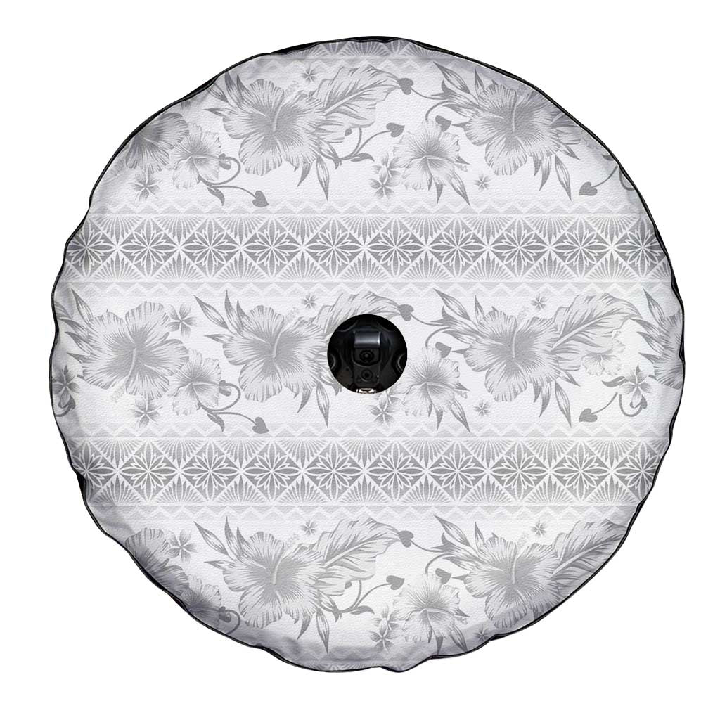 Samoa White Sunday Spare Tire Cover Samoan Tapa White Hibiscus - Polynesian Pride