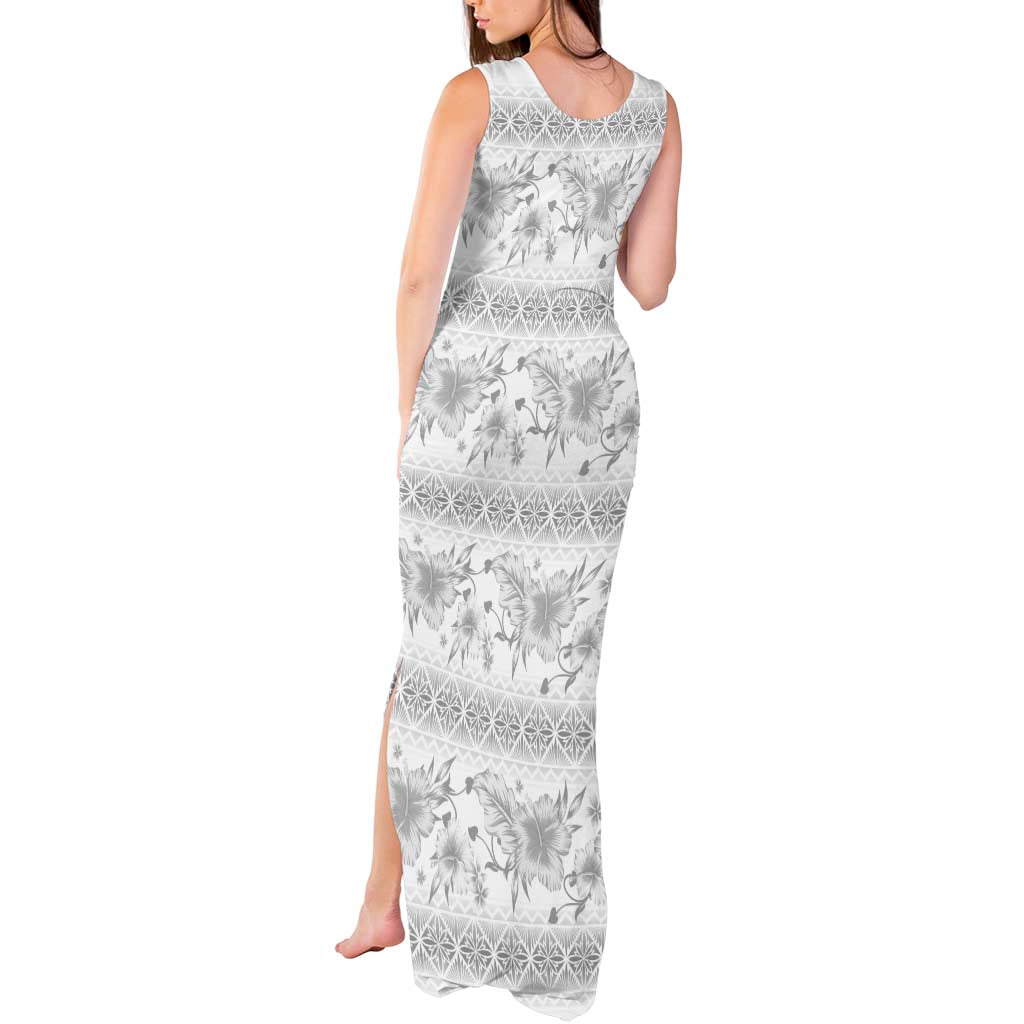 Samoa White Sunday Tank Maxi Dress Samoan Tapa White Hibiscus - Polynesian Pride