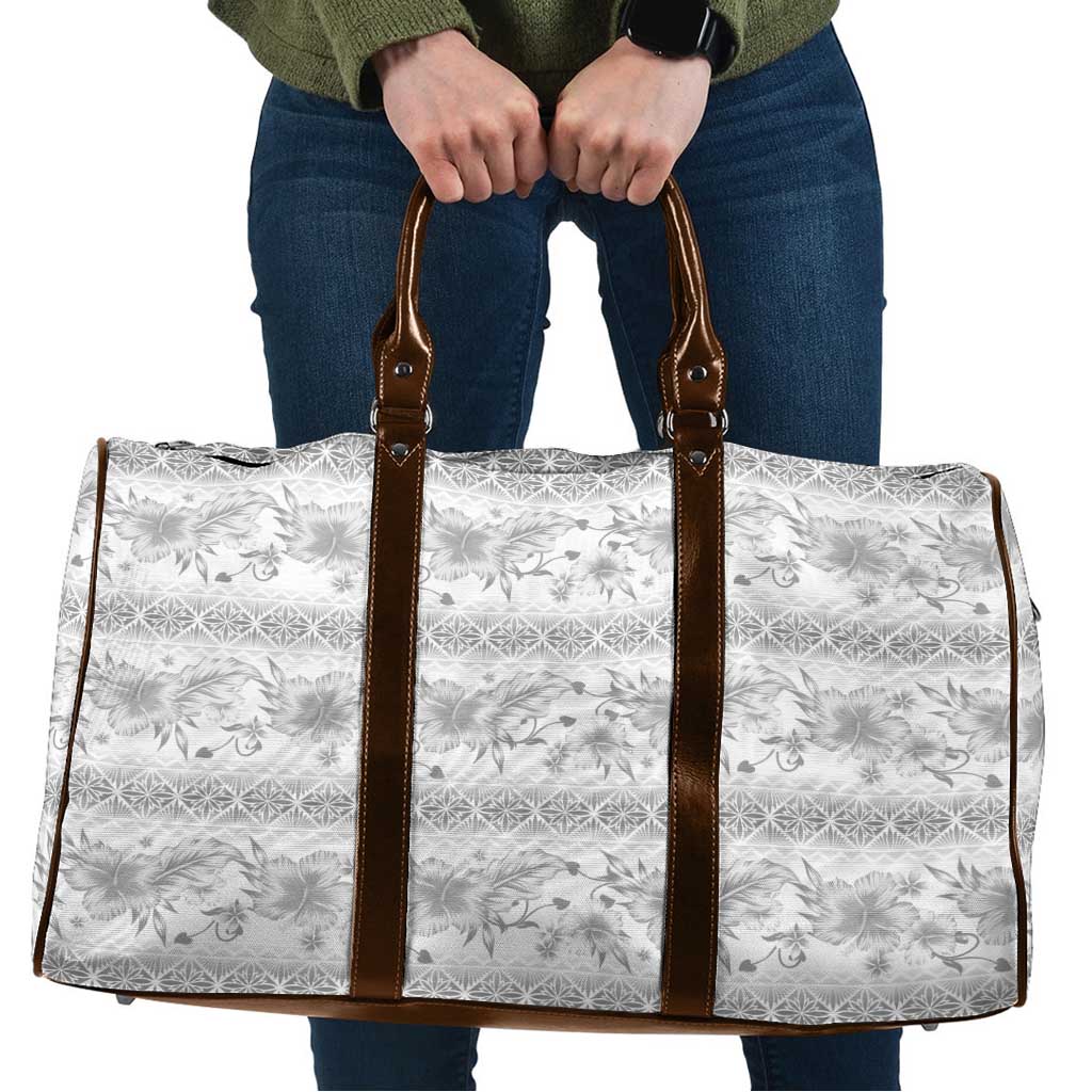 Samoa White Sunday Travel Bag Samoan Tapa White Hibiscus - Polynesian Pride