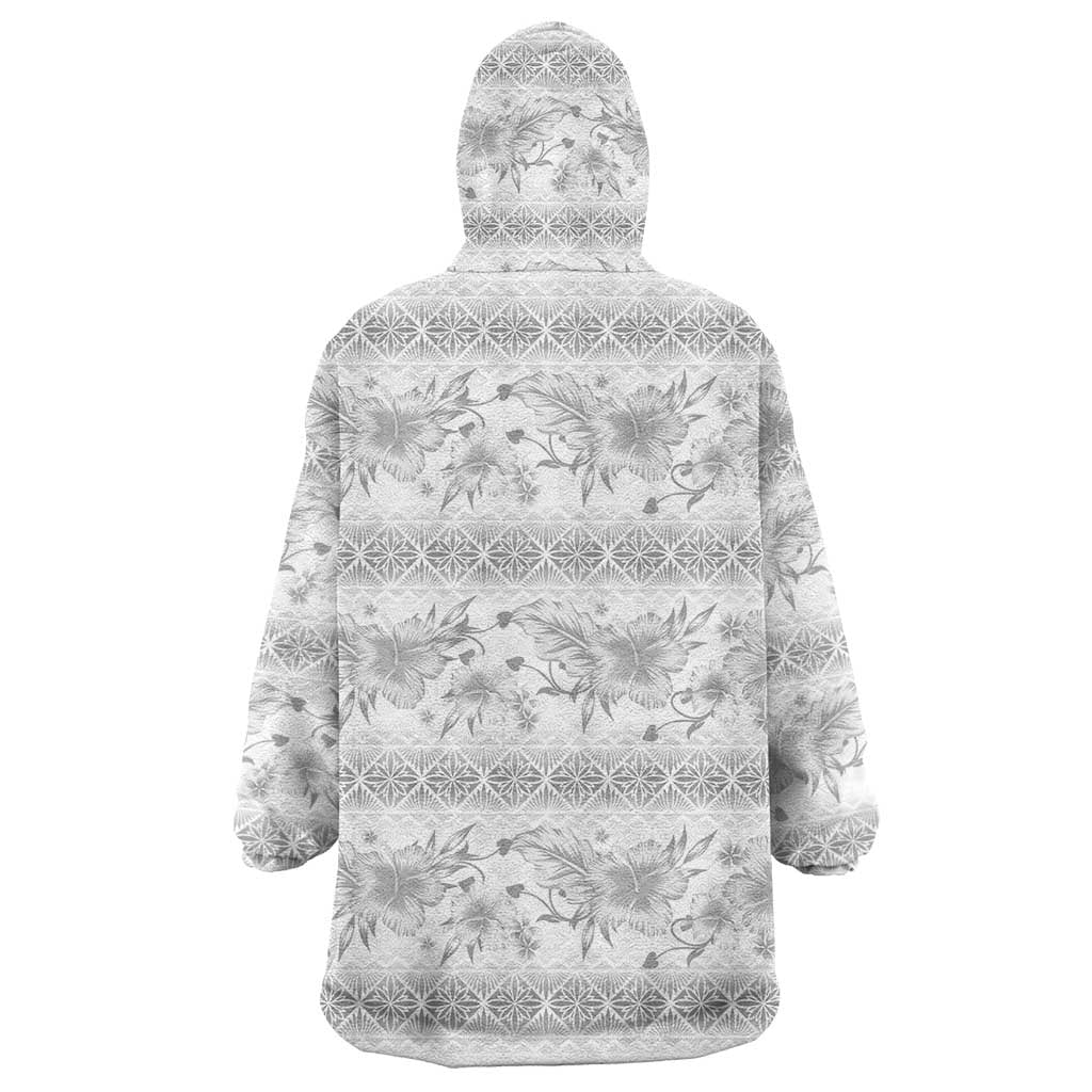 Samoa White Sunday Wearable Blanket Hoodie Samoan Tapa White Hibiscus LT05 - Polynesian Pride