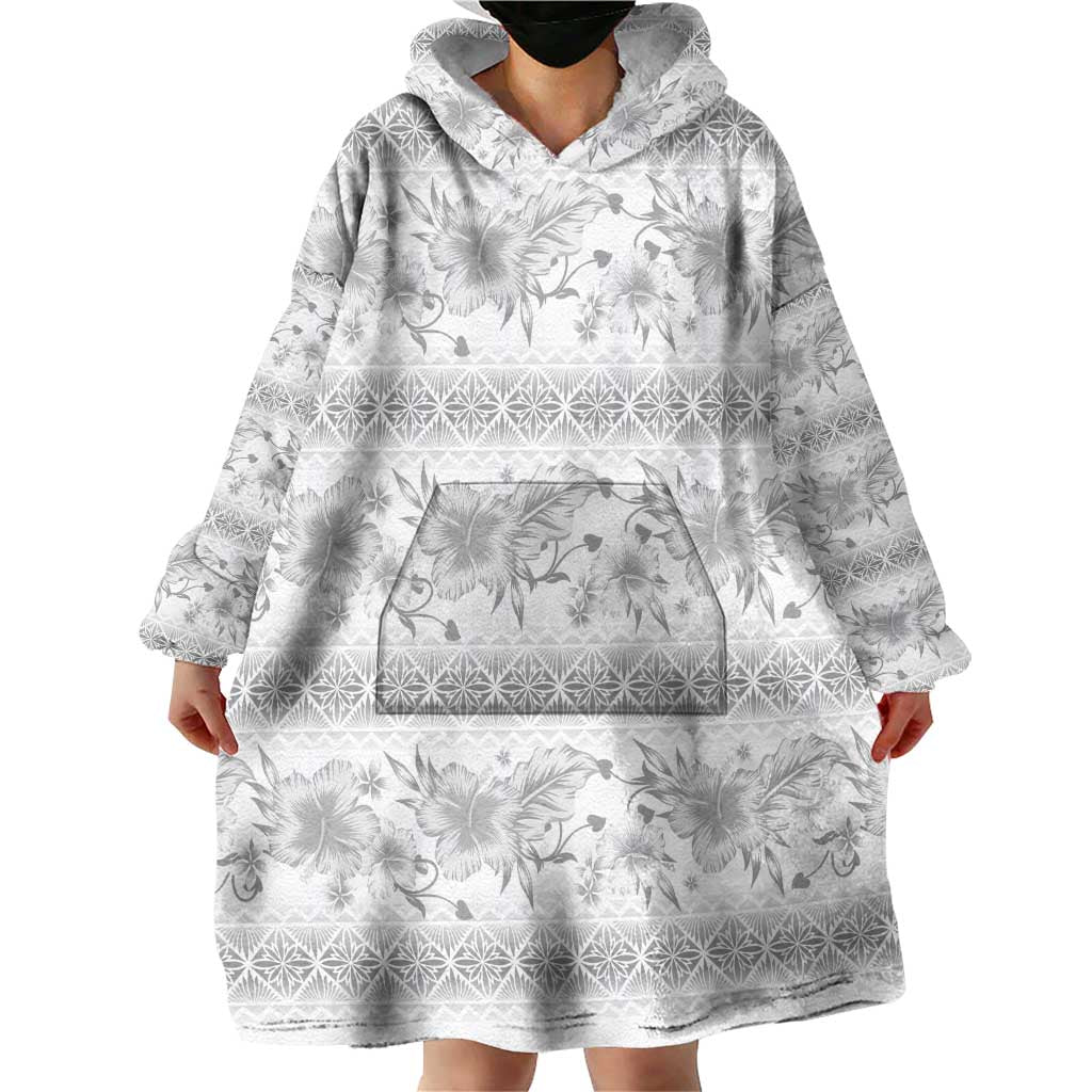 Samoa White Sunday Wearable Blanket Hoodie Samoan Tapa White Hibiscus LT05 - Polynesian Pride