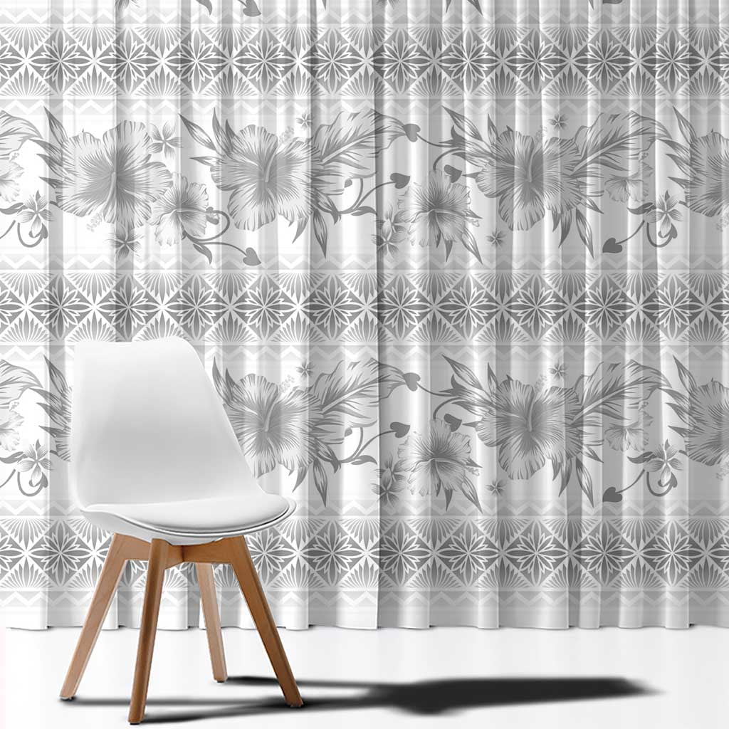 Samoa White Sunday Window Curtain Samoan Tapa White Hibiscus - Polynesian Pride