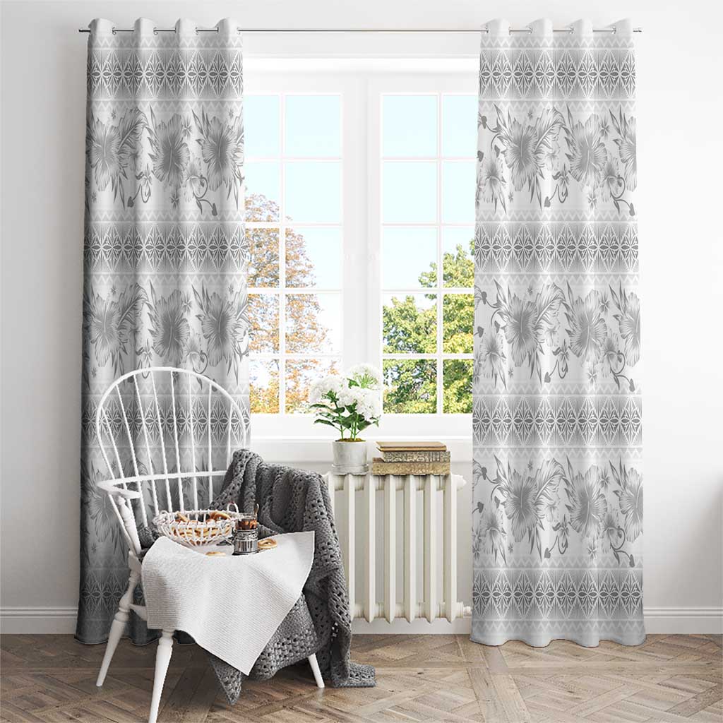 Samoa White Sunday Window Curtain Samoan Tapa White Hibiscus - Polynesian Pride