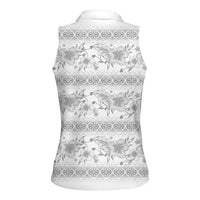 Samoa White Sunday Women Sleeveless Polo Shirt Samoan Tapa White Hibiscus - Polynesian Pride