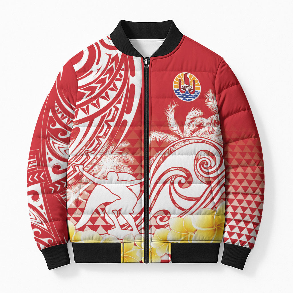 Personalised Tahiti Surfing Bomber Puffer Jacket Polynesian Style