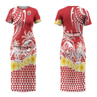 Personalised Tahiti Surfing Couples Matching Short Sleeve Bodycon Dress and Hawaiian Shirt Polynesian Style LT05 - Polynesian Pride