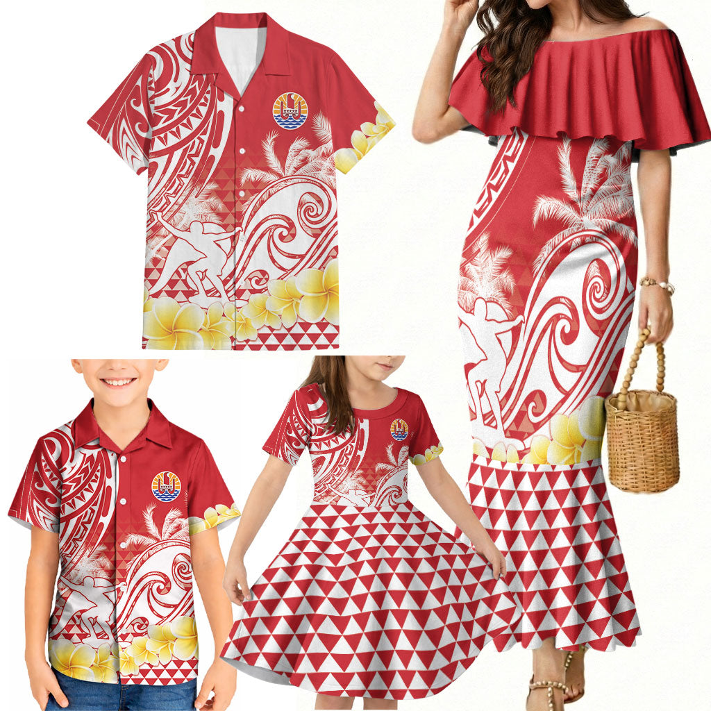 Personalised Tahiti Surfing Family Matching Mermaid Dress and Hawaiian Shirt Polynesian Style