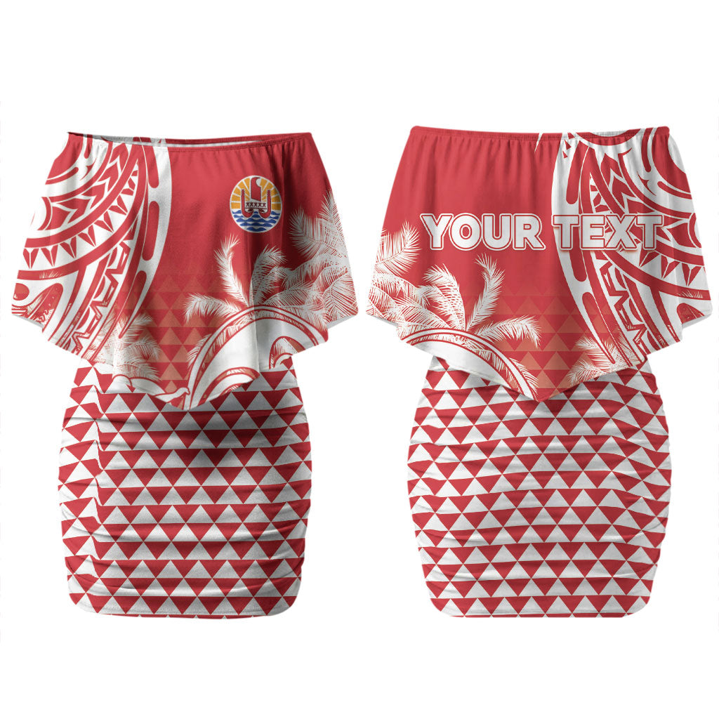 Personalised Tahiti Surfing Family Matching Off Shoulder Short Dress and Hawaiian Shirt Polynesian Style LT05 Mom's Dress Red - Polynesian Pride