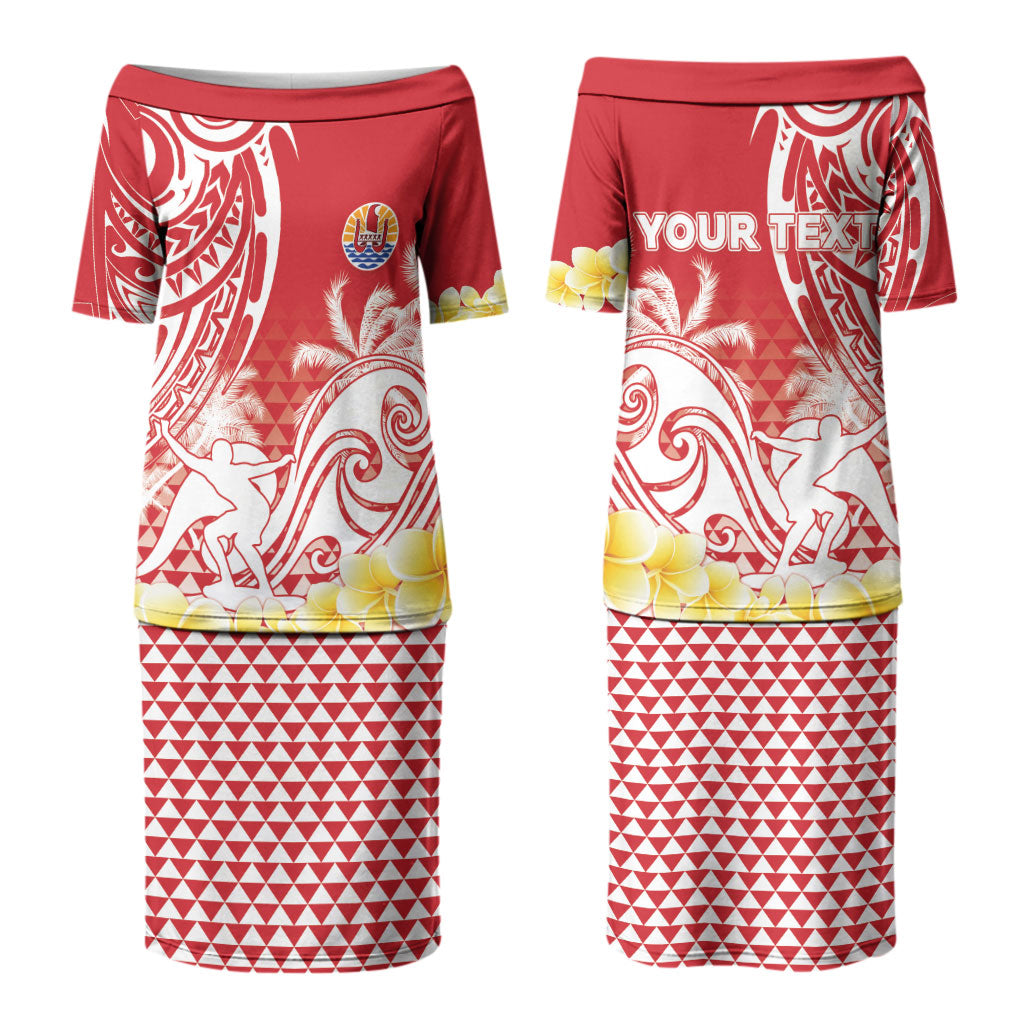 Personalised Tahiti Surfing Family Matching Puletasi and Hawaiian Shirt Polynesian Style LT05 Mom's Dress Red - Polynesian Pride