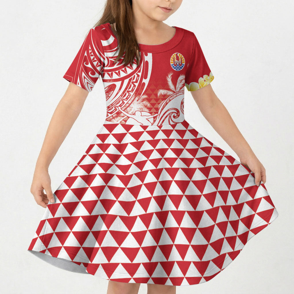 Personalised Tahiti Surfing Kid Short Sleeve Dress Polynesian Style