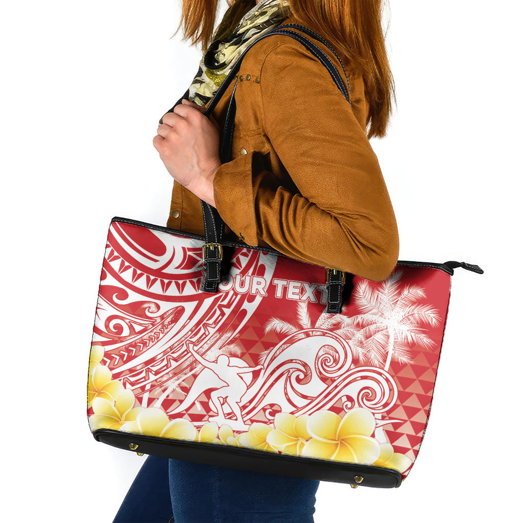 Personalised Tahiti Surfing Leather Tote Bag Polynesian Style
