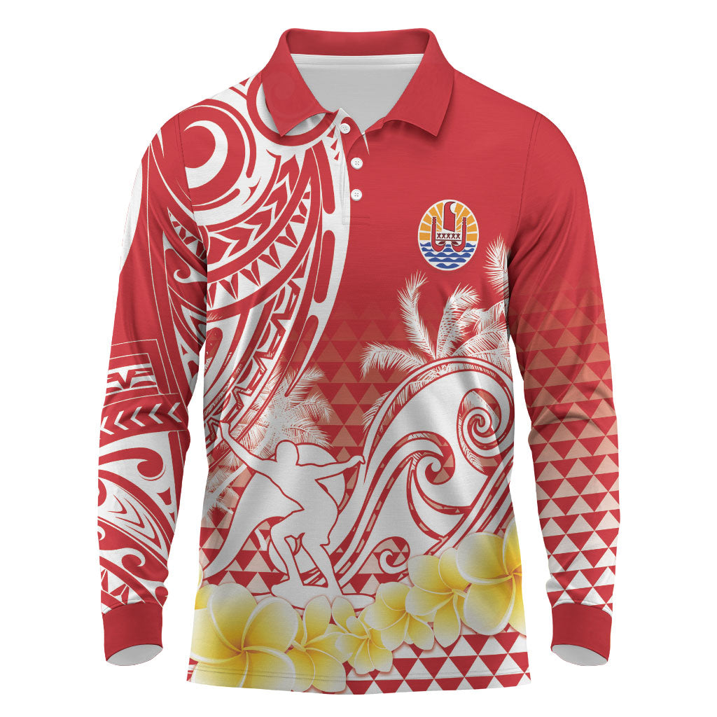 Personalised Tahiti Surfing Long Sleeve Polo Shirt Polynesian Style