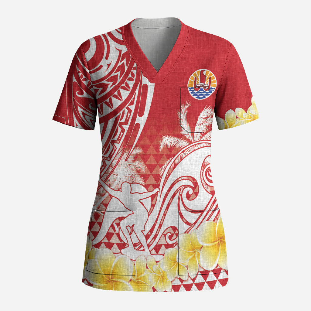 Personalised Tahiti Surfing Scrub Top Polynesian Style