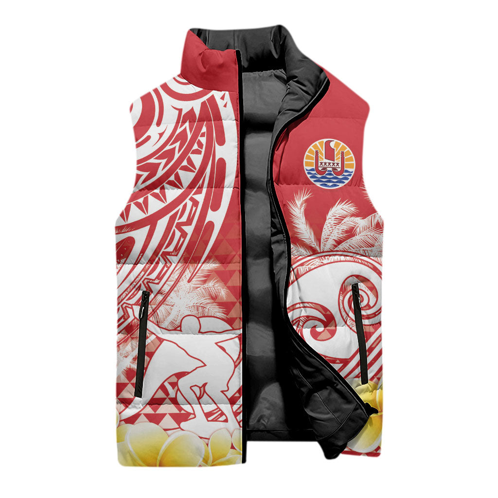 Personalised Tahiti Surfing Sleeveless Puffer Jacket Polynesian Style
