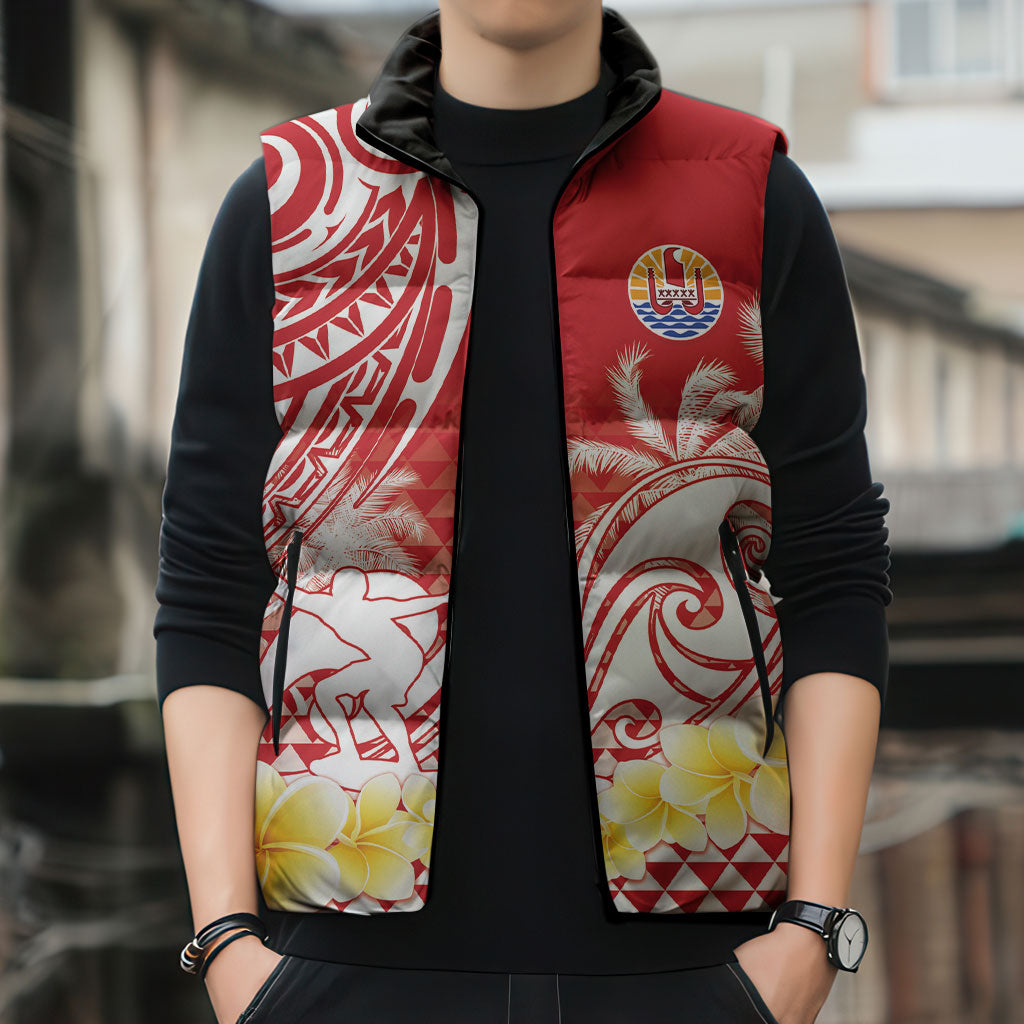 Personalised Tahiti Surfing Sleeveless Puffer Jacket Polynesian Style