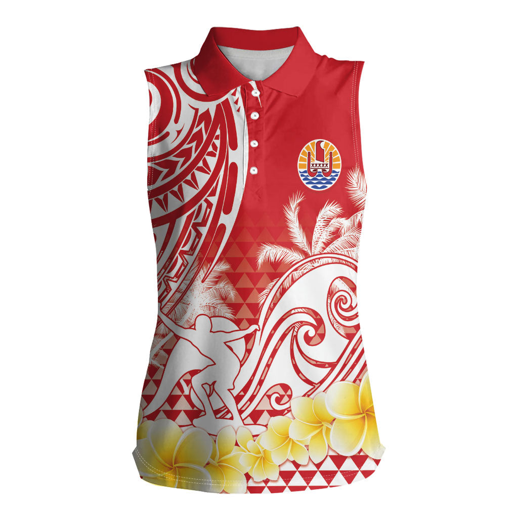 Personalised Tahiti Surfing Women Sleeveless Polo Shirt Polynesian Style
