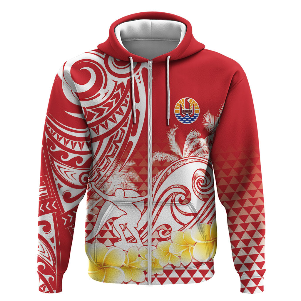 Personalised Tahiti Surfing Zip Hoodie Polynesian Style LT05 Zip Hoodie Red - Polynesian Pride