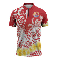 Personalised Tahiti Surfing Zipper Polo Shirt Polynesian Style