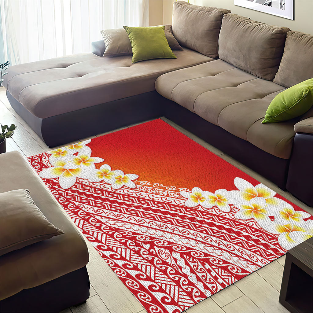 Tahiti Plumeria Tribal Pattern Area Rug Wave Style Red LT05 - Polynesian Pride