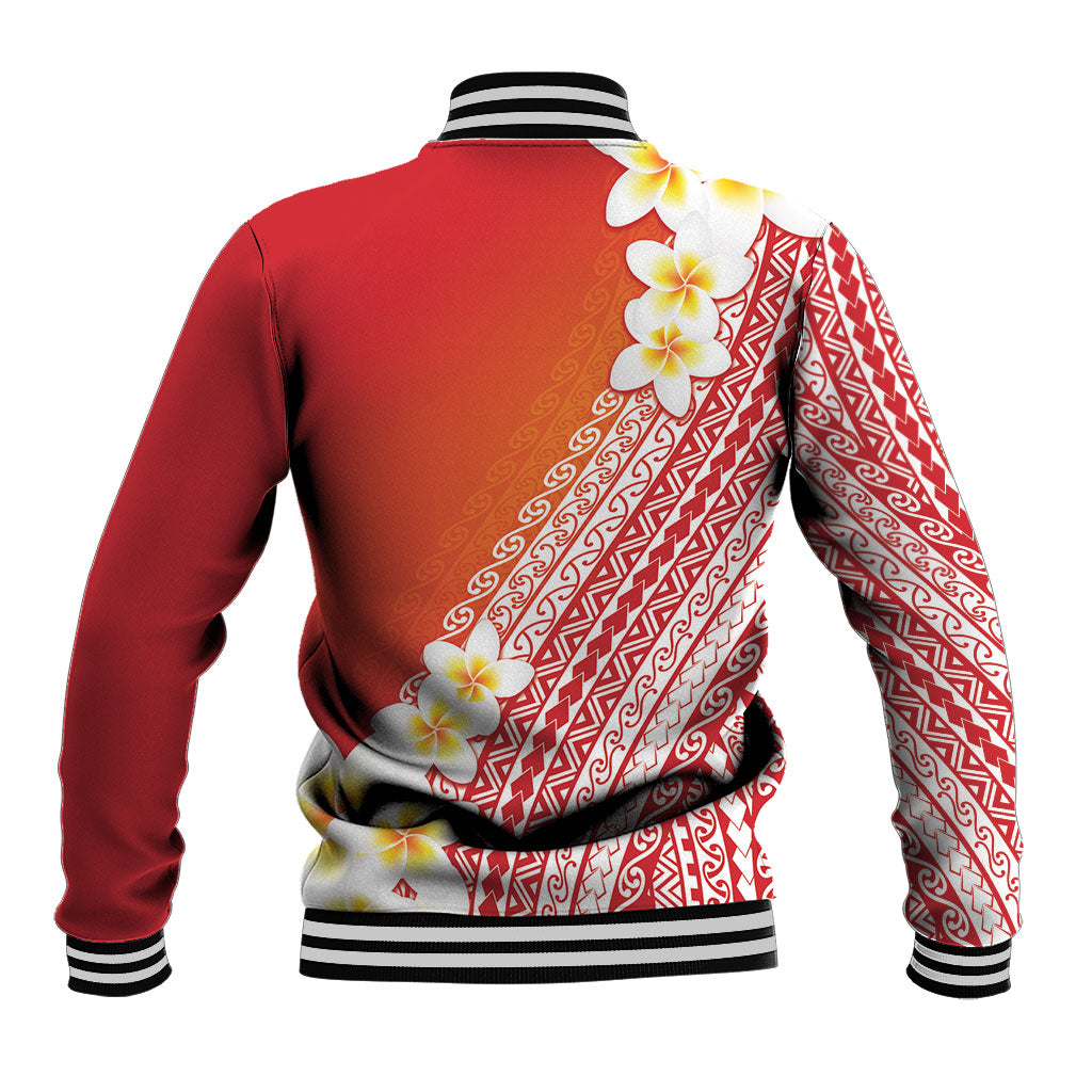 Tahiti Plumeria Tribal Pattern Baseball Jacket Wave Style Red