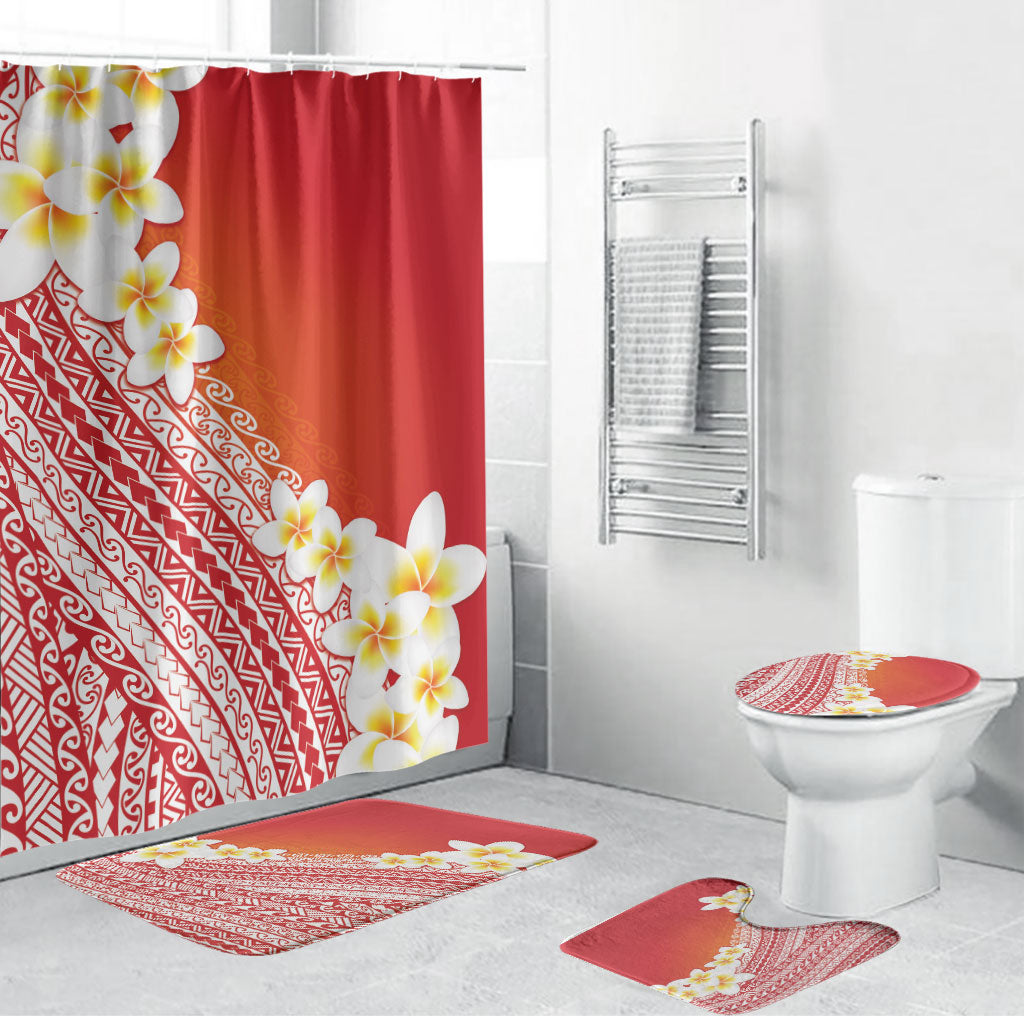 Tahiti Plumeria Tribal Pattern Bathroom Set Wave Style Red