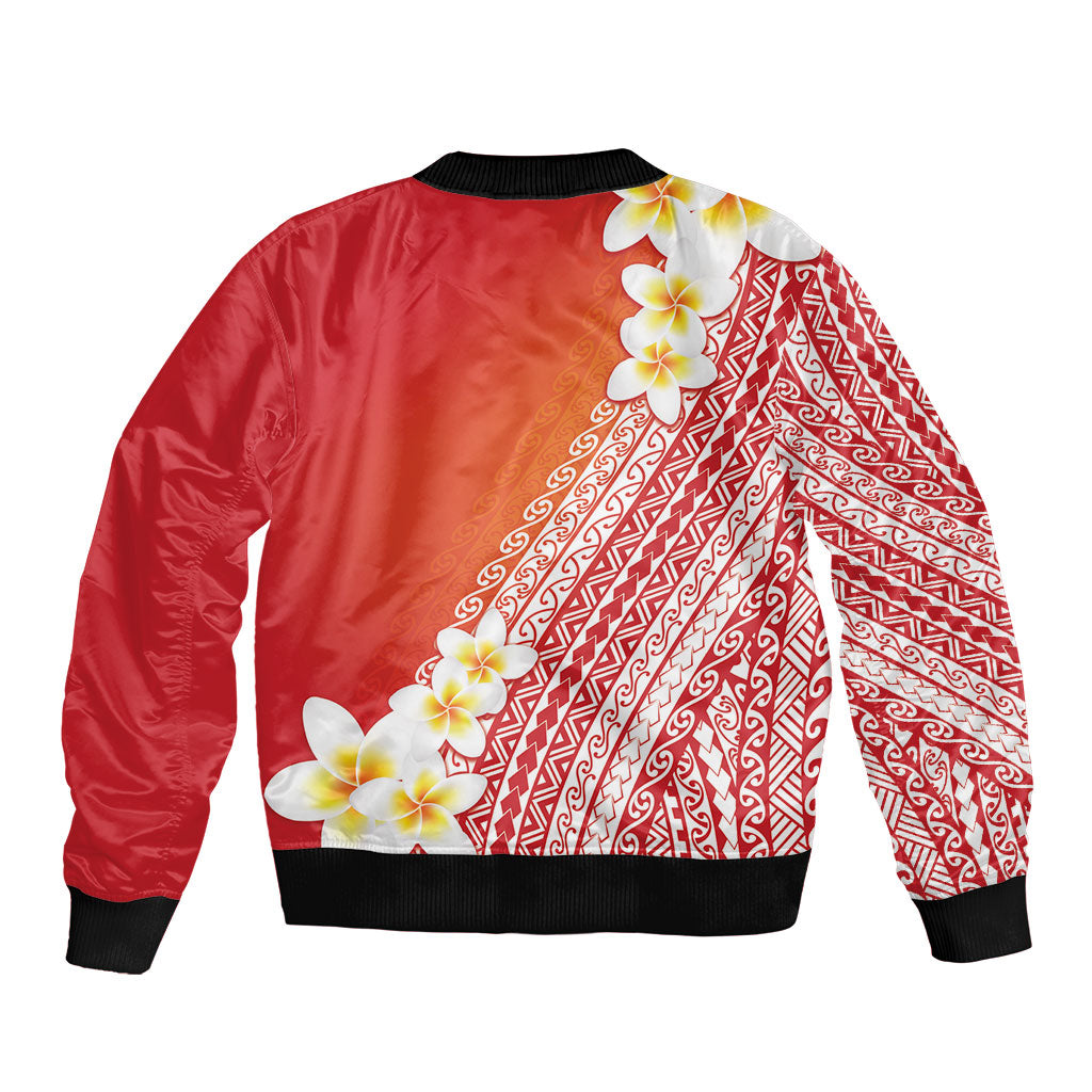 Tahiti Plumeria Tribal Pattern Bomber Jacket Wave Style Red