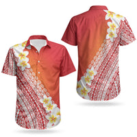 Tahiti Plumeria Tribal Pattern Couples Matching Long Sleeve Bodycon Dress and Hawaiian Shirt Wave Style Red