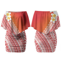Tahiti Plumeria Tribal Pattern Couples Matching Off Shoulder Short Dress and Hawaiian Shirt Wave Style Red
