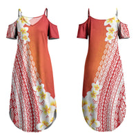 Tahiti Plumeria Tribal Pattern Couples Matching Summer Maxi Dress and Hawaiian Shirt Wave Style Red