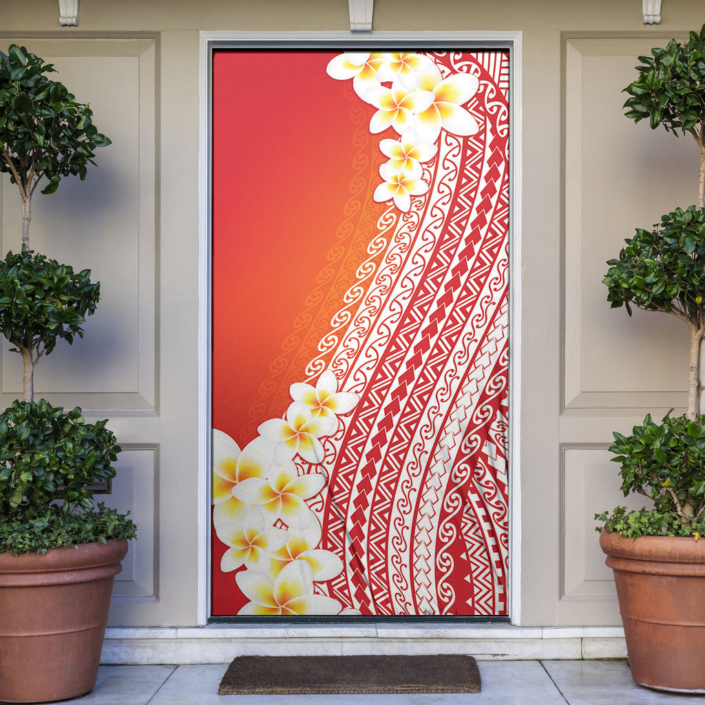Tahiti Plumeria Tribal Pattern Door Cover Wave Style Red