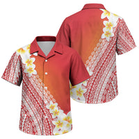 Tahiti Plumeria Tribal Pattern Family Matching Off Shoulder Short Dress and Hawaiian Shirt Wave Style Red LT05 Son's Shirt Red - Polynesian Pride