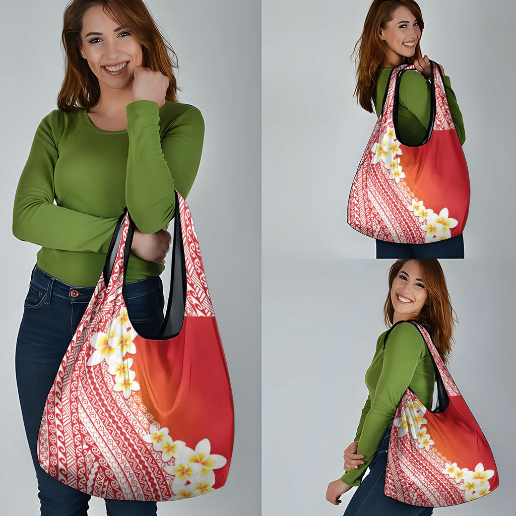 Tahiti Plumeria Tribal Pattern Grocery Bag Wave Style Red LT05 - Polynesian Pride