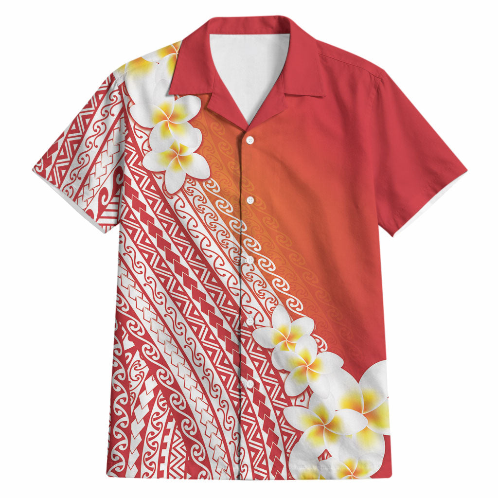 Tahiti Plumeria Tribal Pattern Hawaiian Shirt Wave Style Red