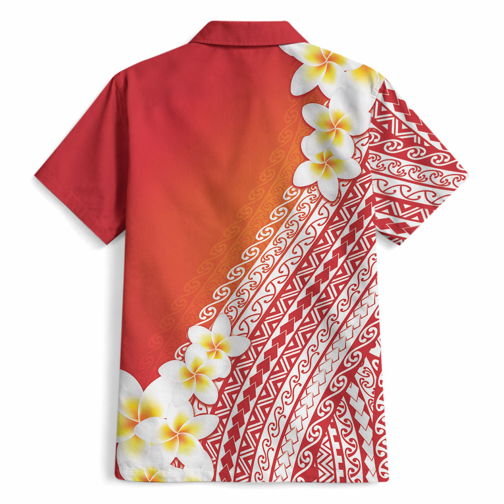 Tahiti Plumeria Tribal Pattern Hawaiian Shirt Wave Style Red