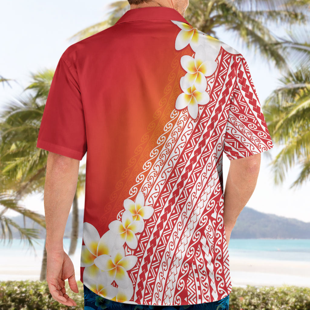 Tahiti Plumeria Tribal Pattern Hawaiian Shirt Wave Style Red