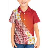 Tahiti Plumeria Tribal Pattern Hawaiian Shirt Wave Style Red