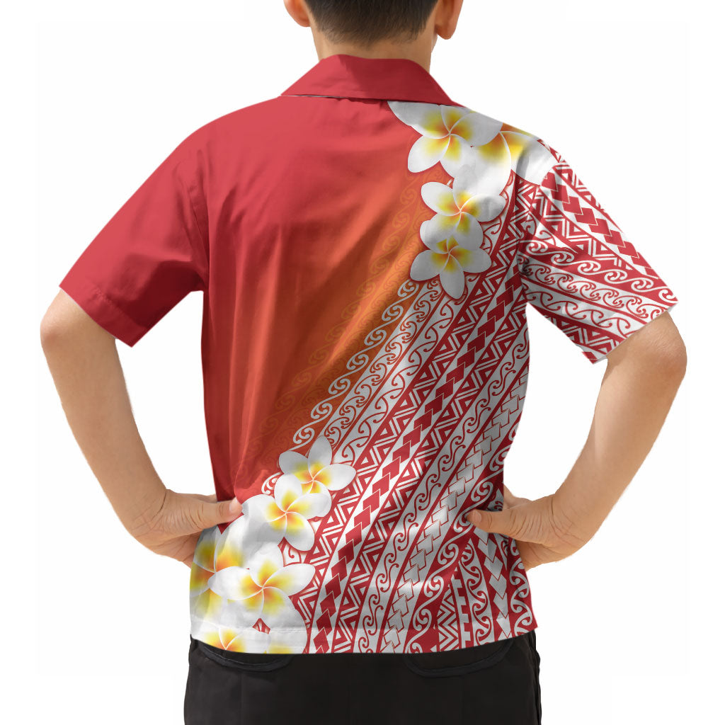 Tahiti Plumeria Tribal Pattern Hawaiian Shirt Wave Style Red