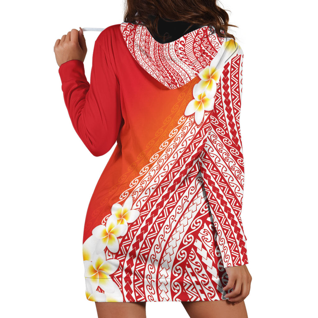Tahiti Plumeria Tribal Pattern Hoodie Dress Wave Style Red