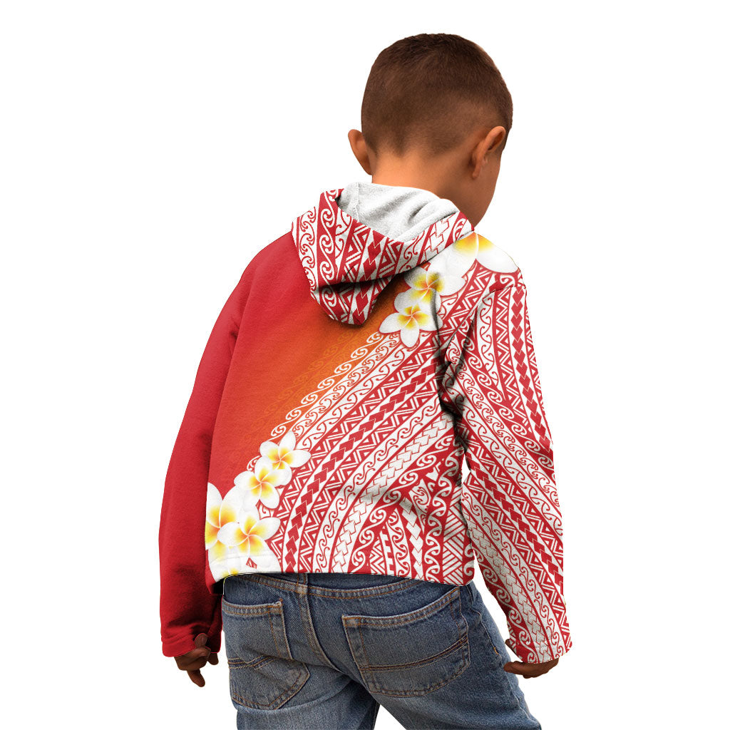 Tahiti Plumeria Tribal Pattern Kid Hoodie Wave Style Red