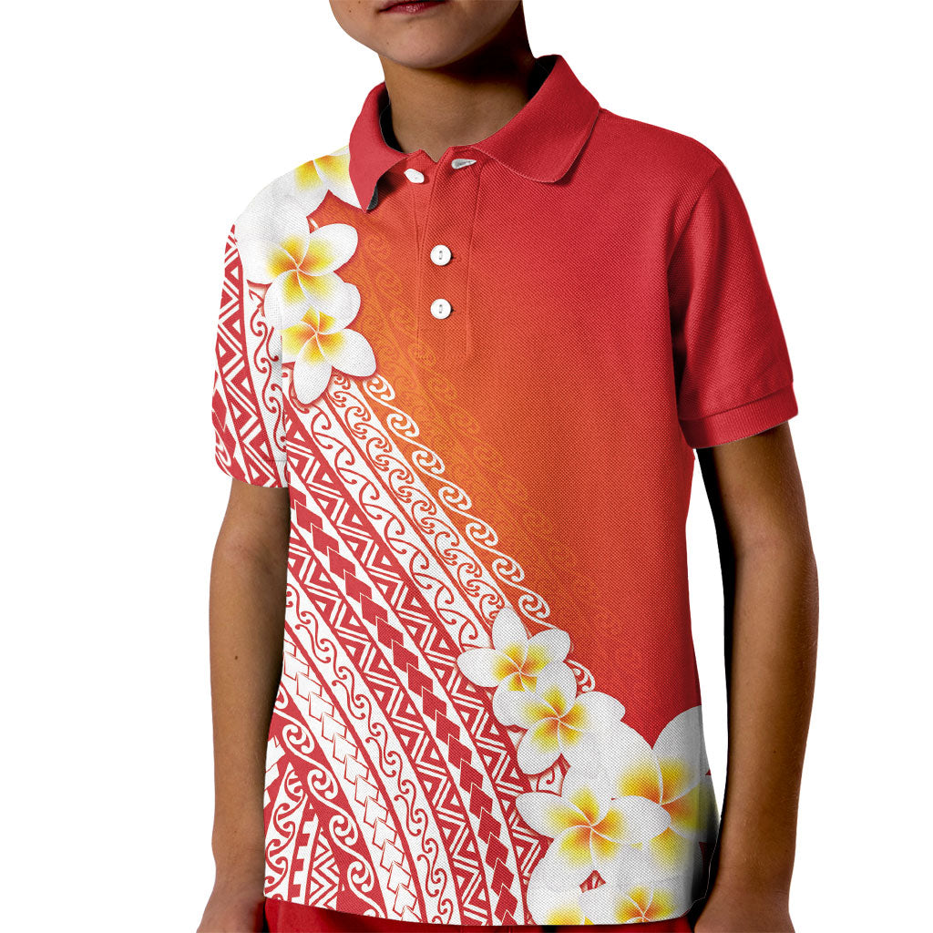 Tahiti Plumeria Tribal Pattern Kid Polo Shirt Wave Style Red