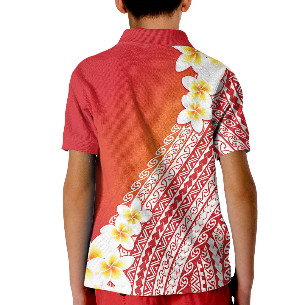 Tahiti Plumeria Tribal Pattern Kid Polo Shirt Wave Style Red