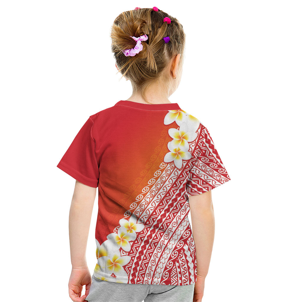 Tahiti Plumeria Tribal Pattern Kid T Shirt Wave Style Red