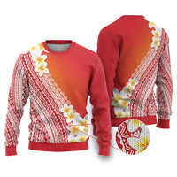 Tahiti Plumeria Tribal Pattern Ugly Christmas Sweater Wave Style Red LT05 Red - Polynesian Pride