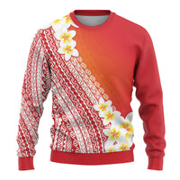 Tahiti Plumeria Tribal Pattern Ugly Christmas Sweater Wave Style Red LT05 - Polynesian Pride