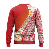 Tahiti Plumeria Tribal Pattern Ugly Christmas Sweater Wave Style Red LT05 - Polynesian Pride