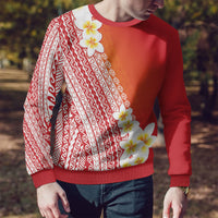 Tahiti Plumeria Tribal Pattern Ugly Christmas Sweater Wave Style Red LT05 - Polynesian Pride